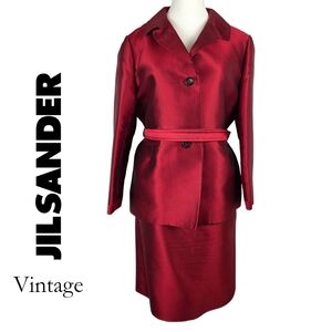 Jil Sander Vintage Red Silk Skirt Suit